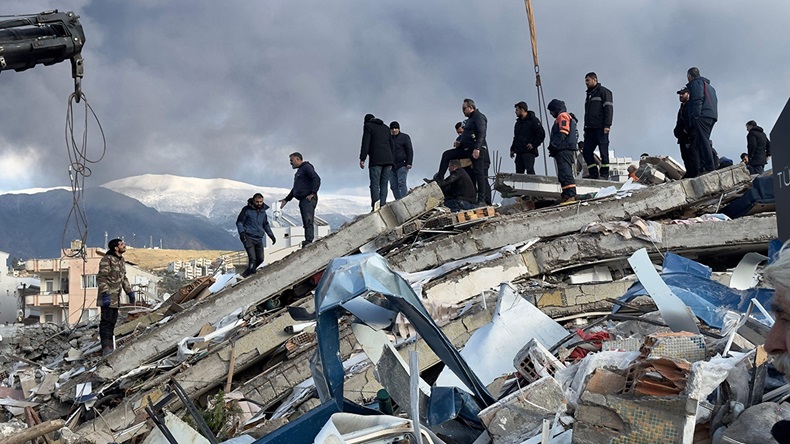 A destroyed building in Iskenderun, Turkey, February 7, 2023