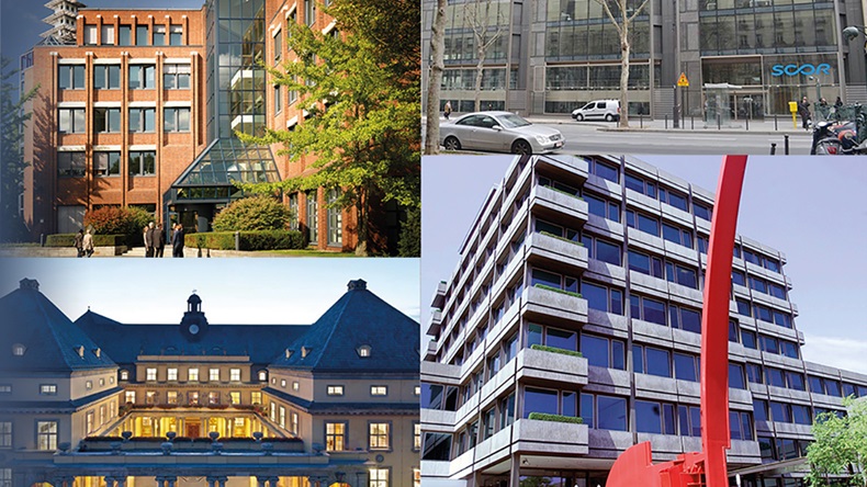 Big four reinsurers (clockwise, from top left: Hannover Re, Scor, Swiss Re, Munich Re)