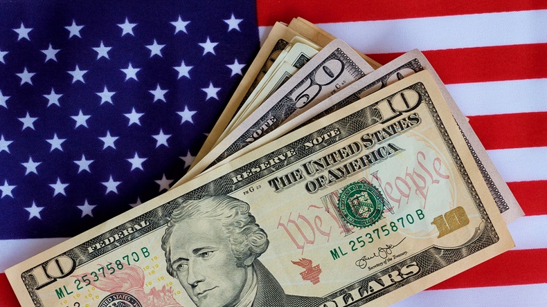 Dollars US flag (Michael Leslie/Alamy Stock Photo)