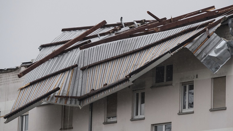 Building damaged by Cyclone Egon in Erlensee Germany (Boris Roessler/DPA via AP)