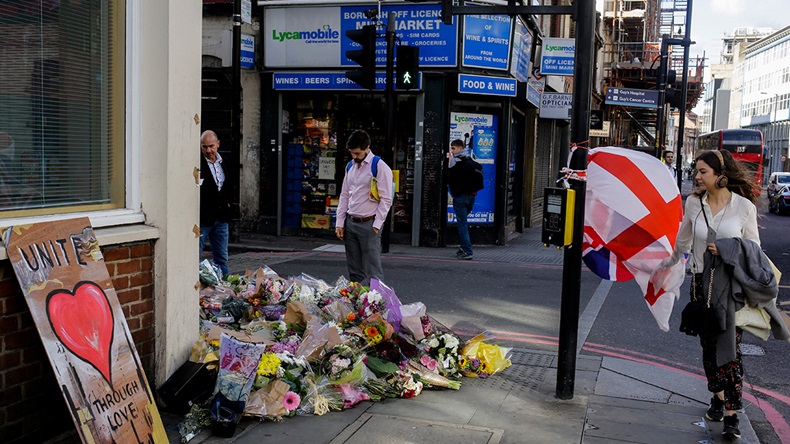 Borough Market floral tributes after London Bridge attack (Markus Schreiber/AP)