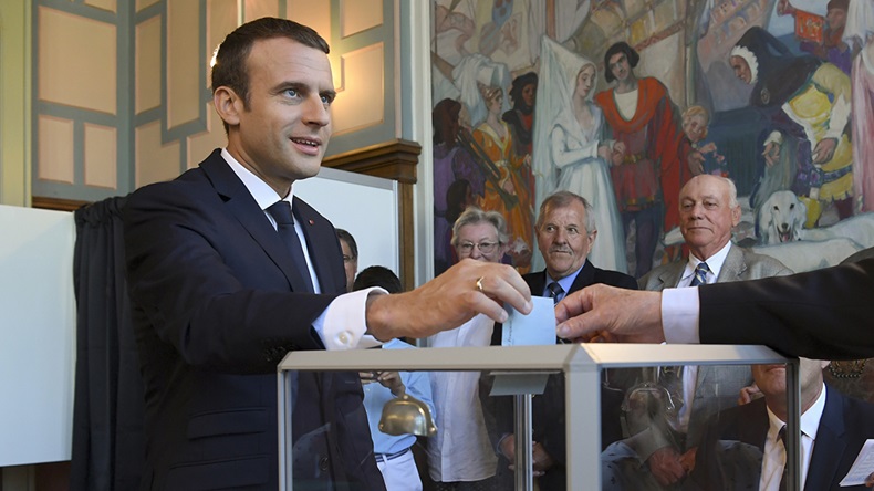 Emmanuel Macron, president, France (Christophe Archambault/Pool Photo via AP)