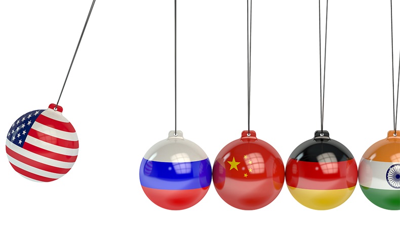 Concept of geopolitical change: US, Russia, China, Germany and India (AlexLMX/Shutterstock.com)