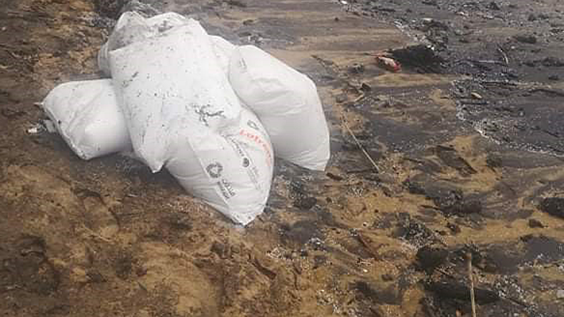 Plastic pellets and bags of plastic pellets washed up on Colombo beaches after the X-Press Pearl casualty. Credit © Edward Jayamaha